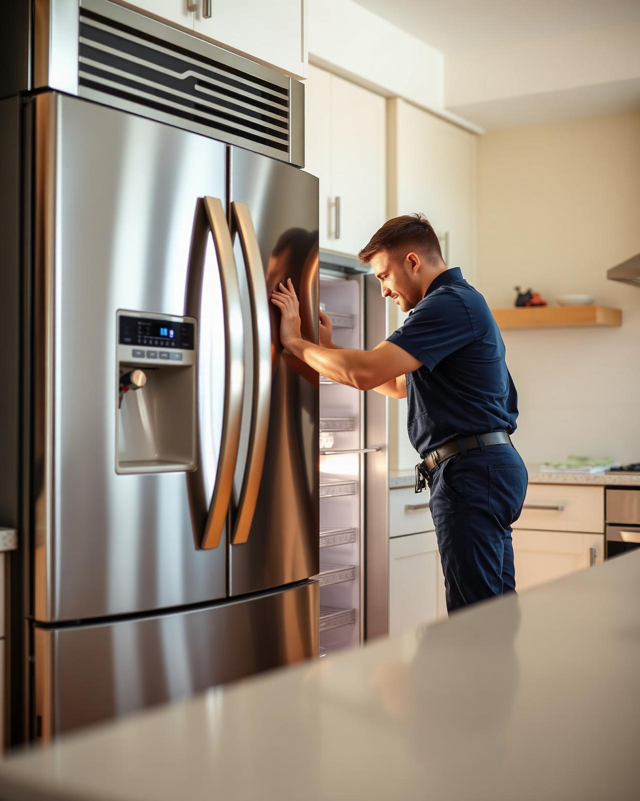 Technician repairing a refrigerator